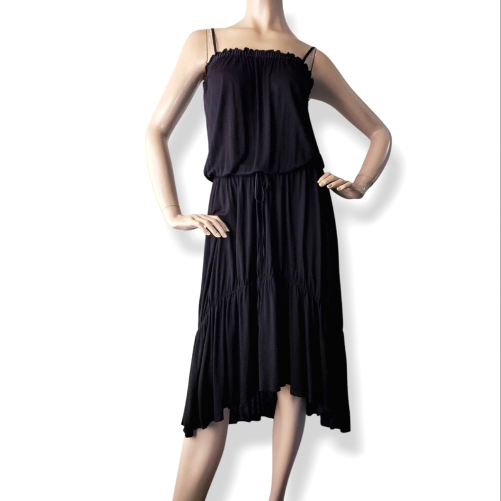 Carribean Queen Black Tiered & Ruffled Spaghetti Strap Dress